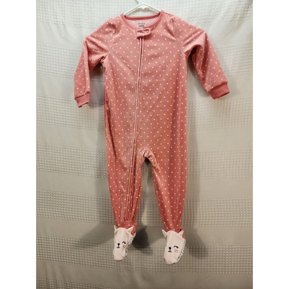 Carters One Piece Pajama Full Zip Girls Size 2t Footies Non Slip Grib Polka Dot